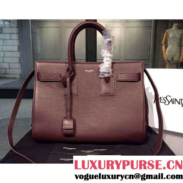 Saint Laurent Classic Small SAC DE JOUR Bag in Burgundy Grained Leather (1b043-031217 )