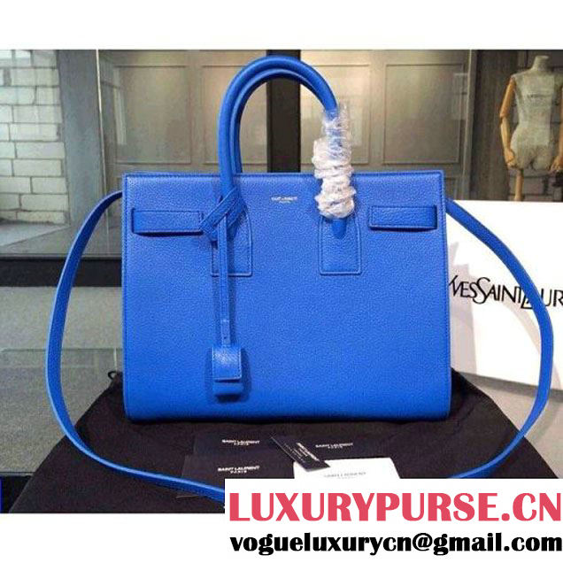 Saint Laurent Classic Small SAC DE JOUR Bag in Blue Grained Leather (1b043-031219 )