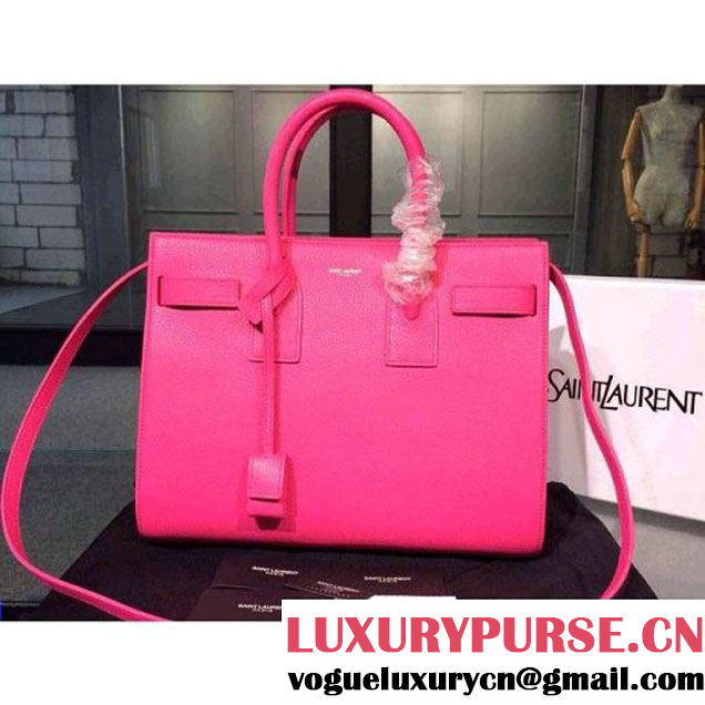 Saint Laurent Classic Small SAC DE JOUR Bag in Rose Red Grained Leather (1b043-031223 )