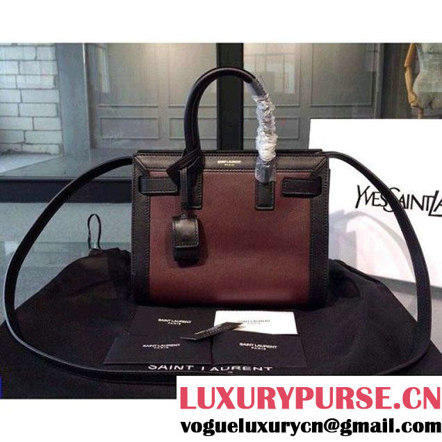 Saint Laurent Two-tone Nano SAC DE JOUR Bag in Burgundy/Black (JD-033135 )