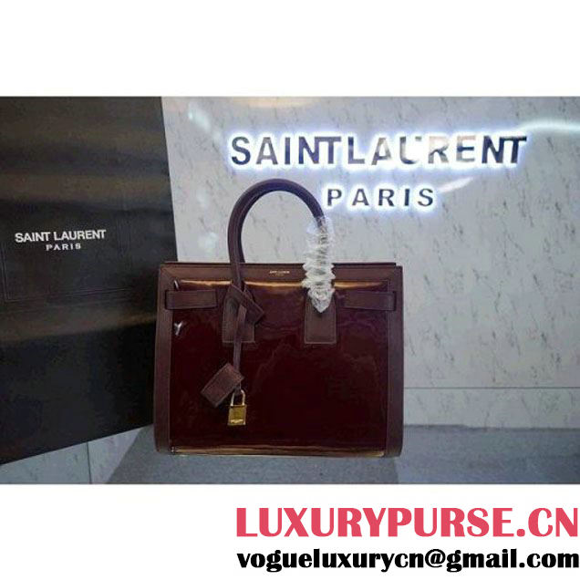 Saint Laurent Small SAC DE JOUR Bag in Burgundy Patent Leather (1c113-040805 )