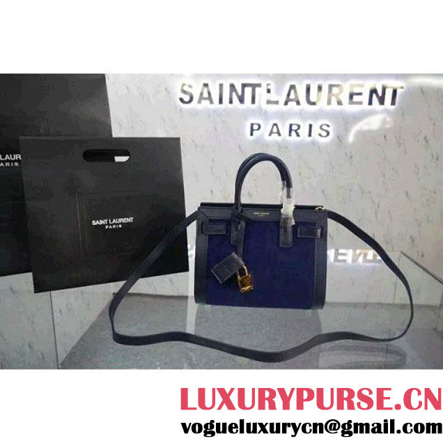 Saint Laurent Classic Nano Sac De Jour Bag in Blue Sude and Calfskin (JD-051136 )