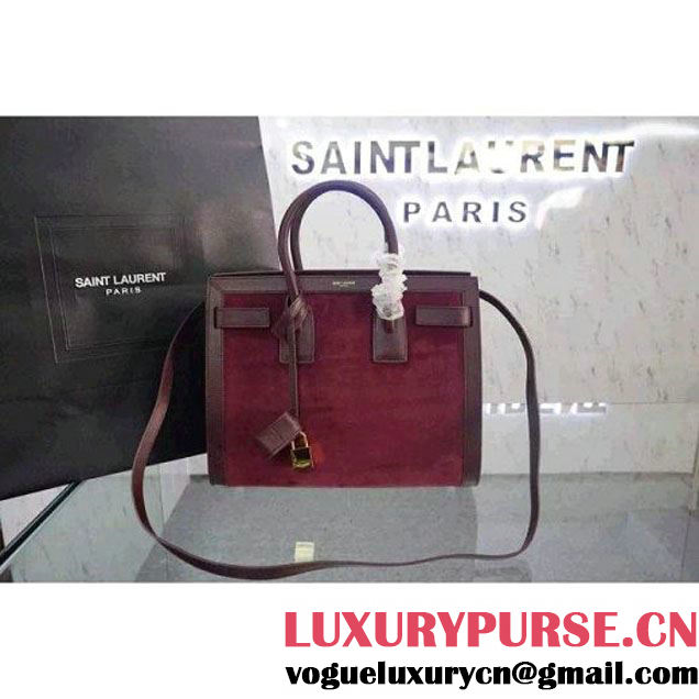 Saint Laurent Classic small Sac De Jour Bag in Red Calfskin and Suede (JD-051237 )