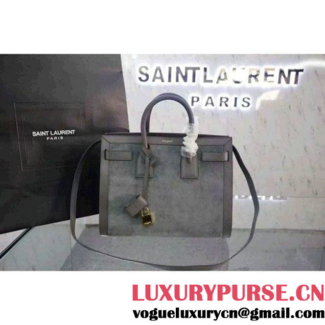 Saint Laurent Classic small Sac De Jour Bag in Grey Calfskin and Suede (JD-051248 )