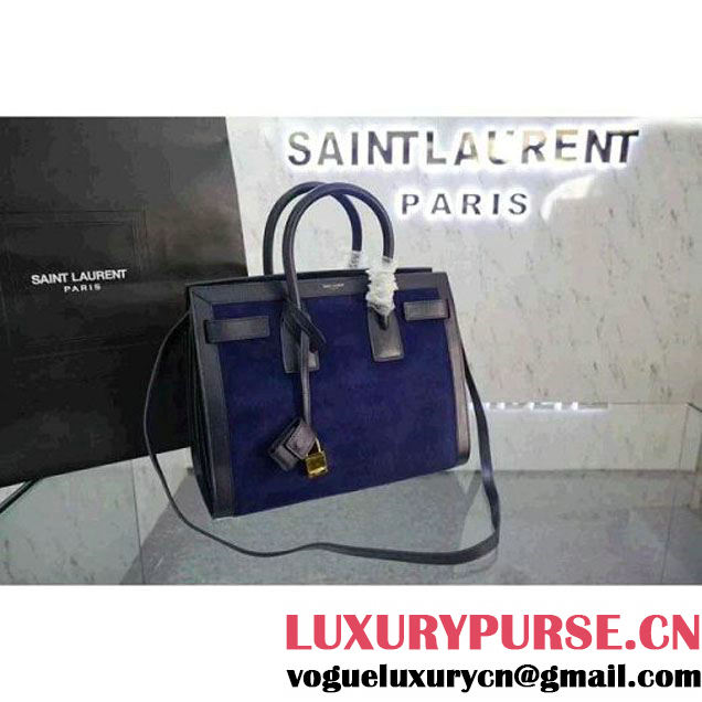 Saint Laurent Classic small Sac De Jour Bag in Blue Calfskin and Suede (JD-051238 )