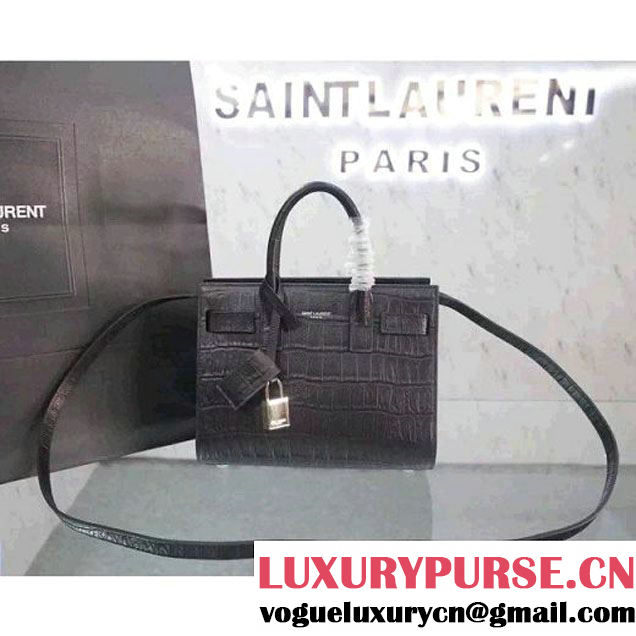 Saint Laurent Classic Nano Sac De Jour Bag in Black Crocodile Embossed Leather (1c113-052159 )