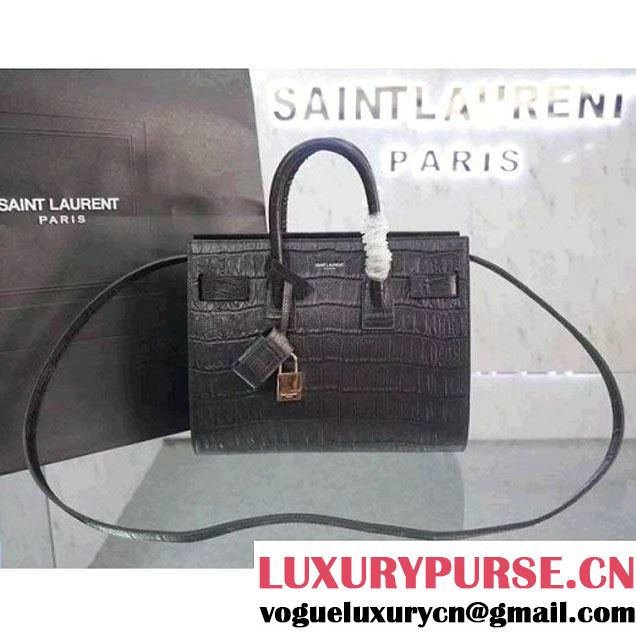 Saint Laurent Classic Baby Sac De Jour Bag in Black Crocodile Embossed Leather (JD-052158 )