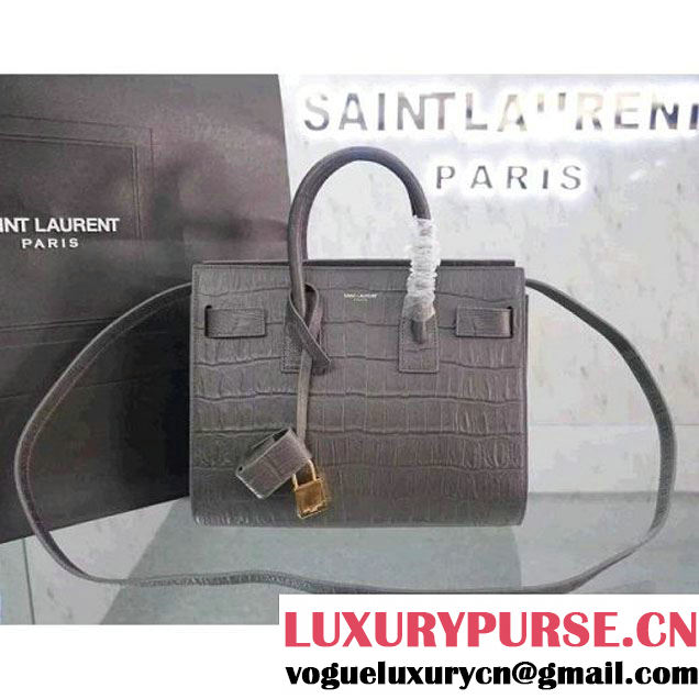 Saint Laurent Classic Baby Sac De Jour Bag in Grey Crocodile Embossed Leather (1c113-052161 )