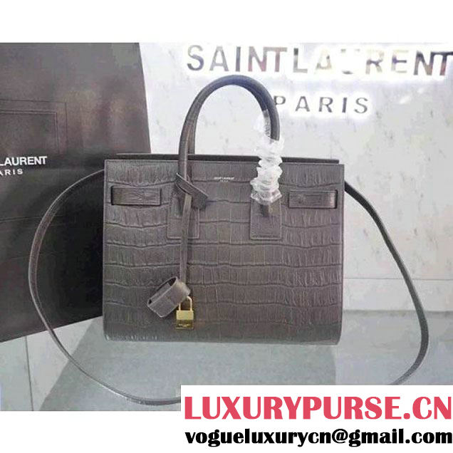 Saint Laurent Classic Small Sac De Jour Bag in Grey Crocodile Embossed Leather (JD-052163 )