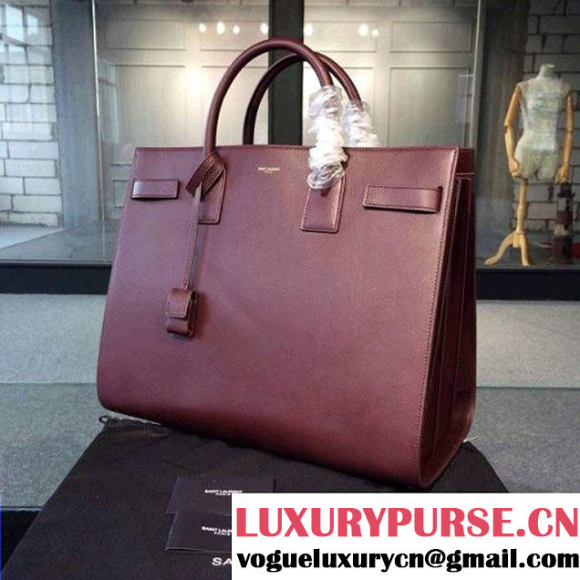 Saint Laurent Classic Large SAC DE JOUR Bag in Burgundy Smooth Leather (JD-052761 )