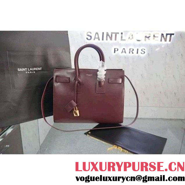 Saint Laurent Classic Small Sac De Jour Bag In Burgundy Leather (WMJ-061008 )