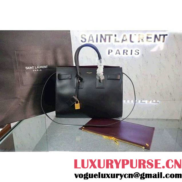 Saint Laurent Classic Small Sac De Jour Bag In Black/Burgundy Leather (WMJ-061010 )