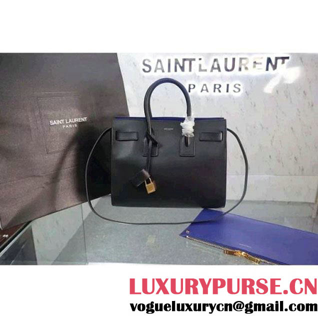 Saint Laurent Classic Small Sac De Jour Bag In Black/Blue Leather (WMJ-061011 )