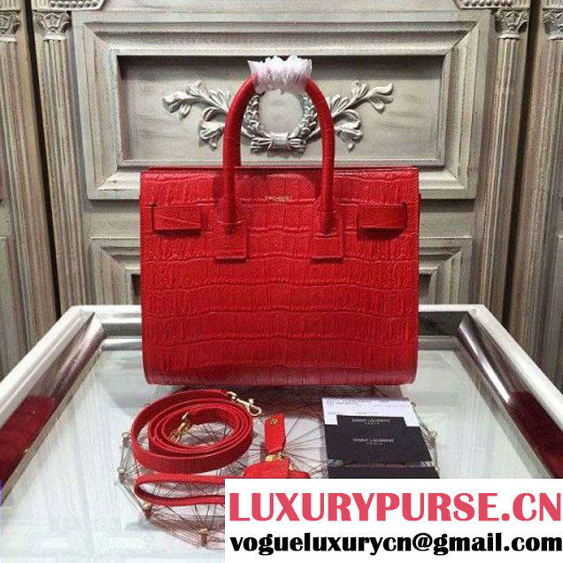 Saint Laurent Classic Baby Sac De Jour Bag in Red Crocodile Embossed Leather (1c113-071862 )