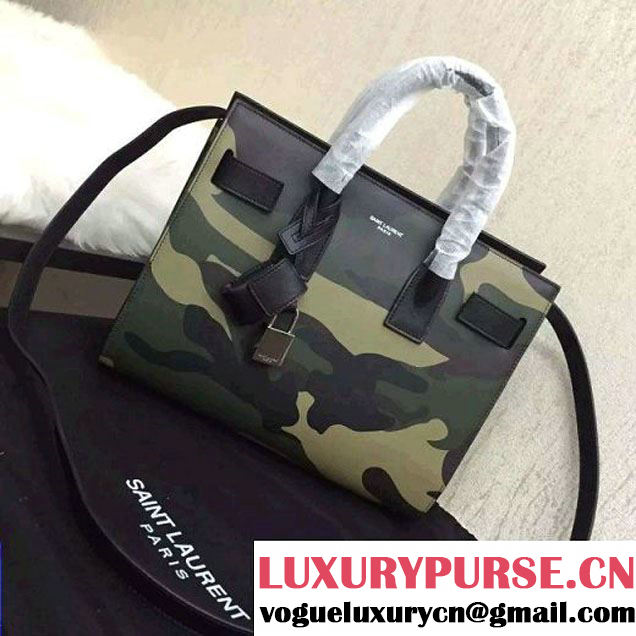 Saint Laurent Classic Baby Sac De Jour Bag in Smooth Camouflage Calfskin Army Green 2016 (1a130-6060636 )