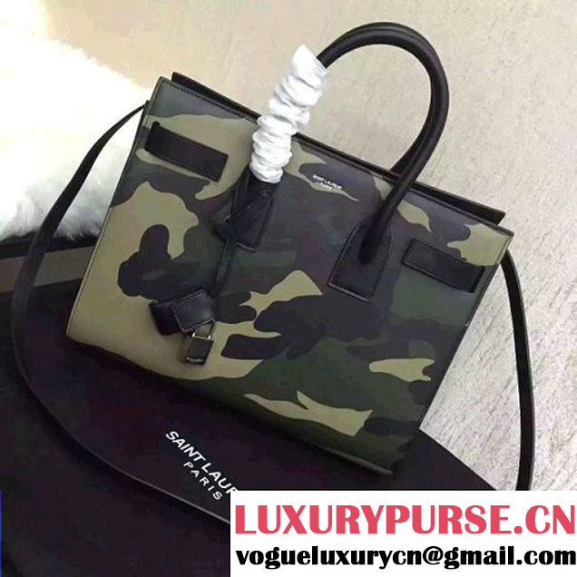 Saint Laurent Classic Small Sac De Jour Bag in Smooth Camouflage Calfskin Army Green 2016 (1a130-6060637 )