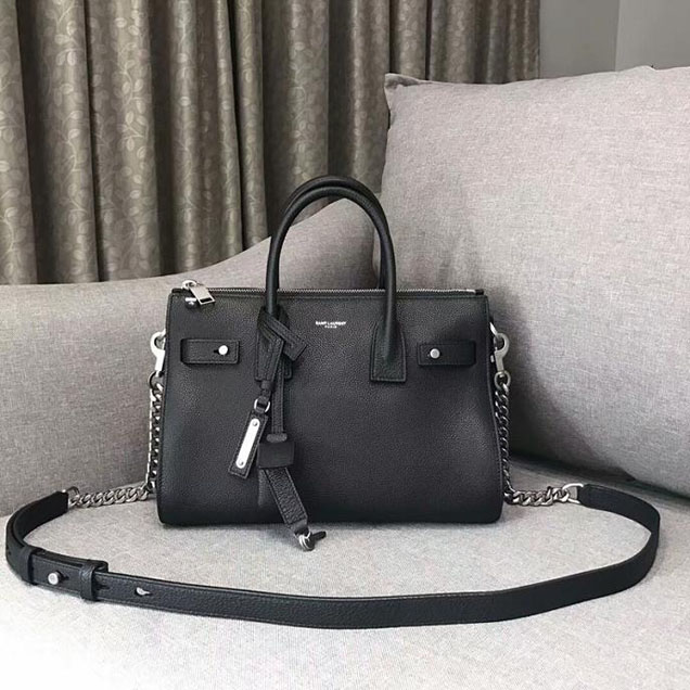 YSL Saint Laurent Baby Sac De Jour Souple Bag In Black Grained Leather