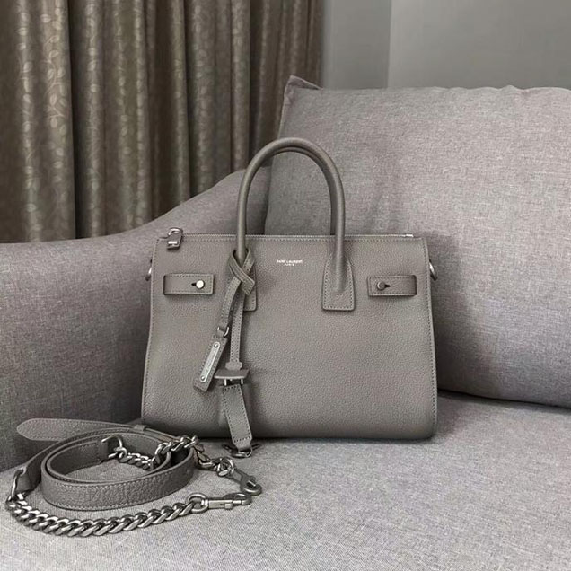 YSL Saint Laurent Baby Sac De Jour Souple Bag In Grey Grained Leather