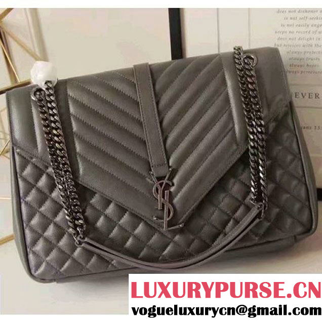 Saint Laurent 440115 Large Envelop Satchel Flap Front Bag Gray 2016 (1A130-6081506 )