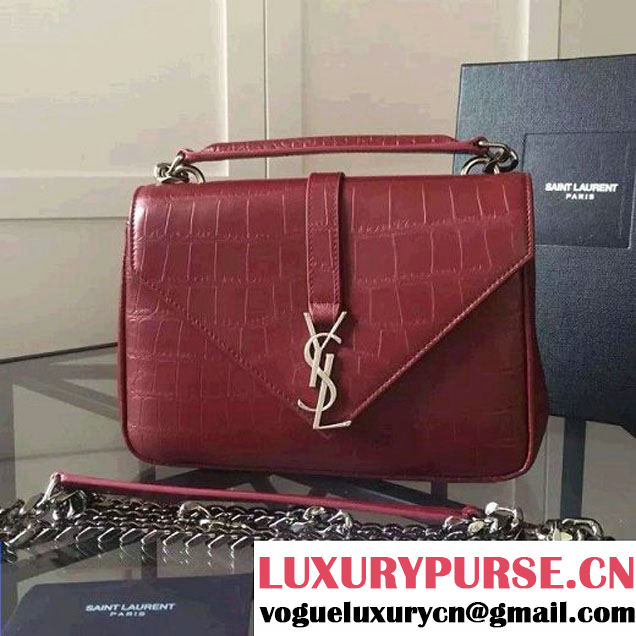 Saint Laurent Classic Medium Monogram College Bag In Crocodile Pattern Calfskin Burgundy 392737 (KLY-6092210 )