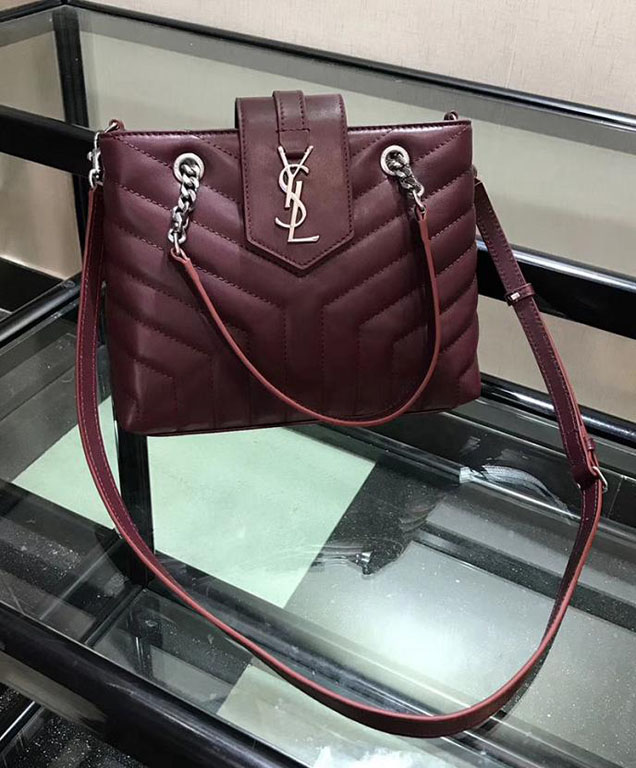 Saint Laurent Loulou Leather Shopper Bag Burgundy