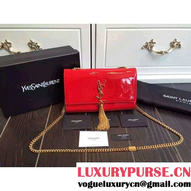 Saint Laurent Classic Medium Monogram Tassel Satchel 354119 in Patent Leather Red (1a130-092663 )