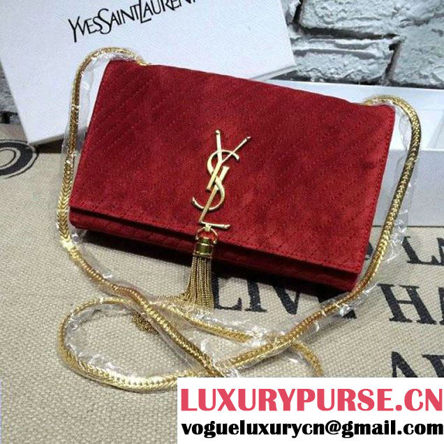 Saint Laurent 22cm Monogram Satchel In Embroider Lines Suede Leather Red (1a061-110540 )