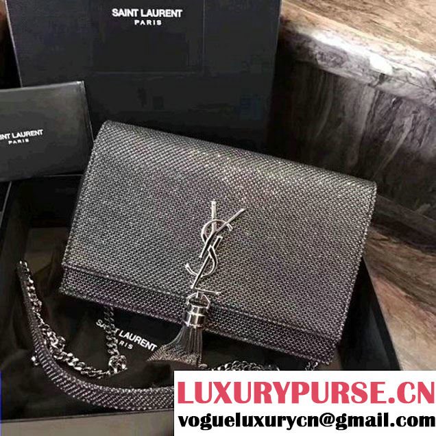 Saint Laurent 451259 Classic KATE MONOGRAM Tassel Chain Wallet Silver 2017 (1a130-7041453 )