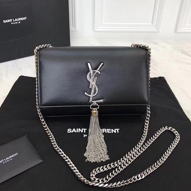 YSL Classic Medium Kate Chain And Tassel Satchel Black