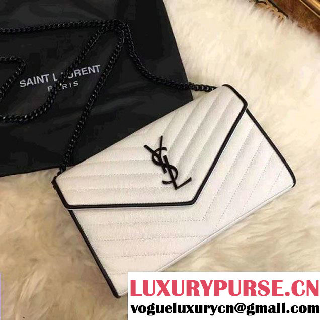 Saint Laurent Grain De Poudre Textured Leather Chain Wallet 360452 White/Black 2017 (1A130-7011209 )