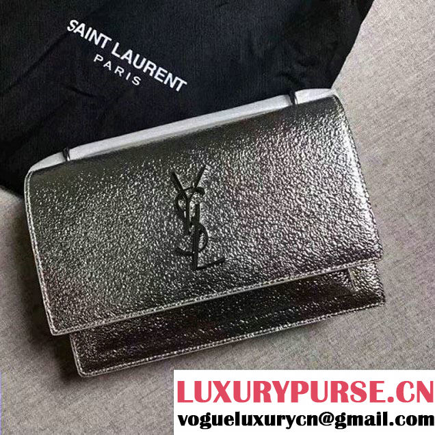 Saint Laurent 452157 Chain Wallet In Silver Grained Metallic Leather 2017 (1a130-7042651 )