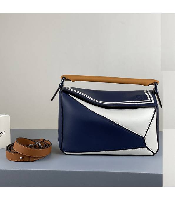 Loewe Dark Blue/White Original Calfskin Leather Small Puzzle Bag