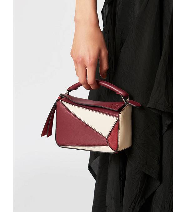 Loewe Garnet Red/White Original Calfskin Leather Mini Puzzle Bag