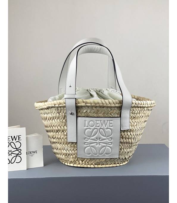 Loewe Palm Leaf With White Original Calfskin Leather Small Basket Bag