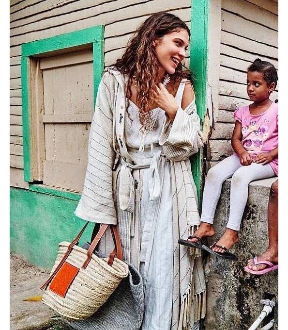 Loewe Palm Leaf With Orange/Brown Original Calfskin Leather Basket Bag