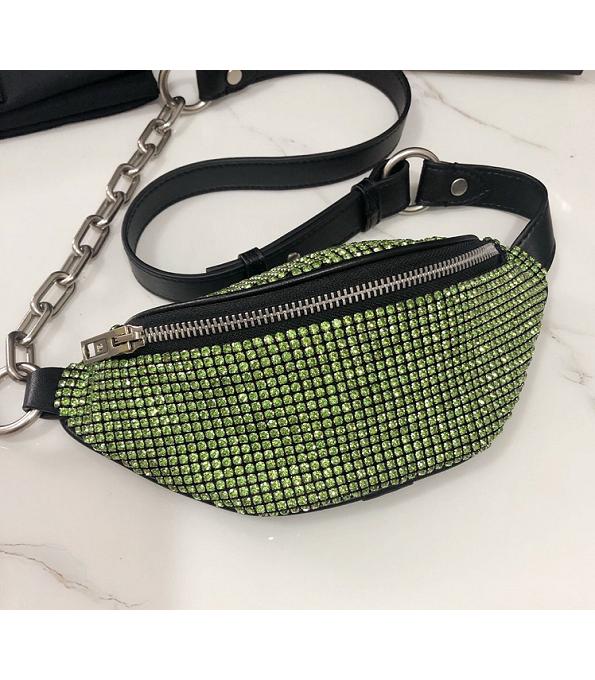 Alexander Wang Attica Fanny Pack Green Rhinestone Original Lambskin Leather 28cm Belt Bag