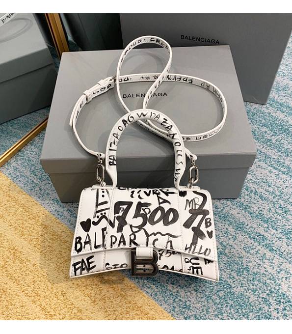 Balenciaga Doodling Print White Original Plain Veins Leather 19cm Hourglass Bag