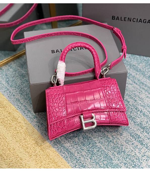 Balenciaga Doodling Print Fuchsia Original Croc Veins Leather 19cm Hourglass Bag