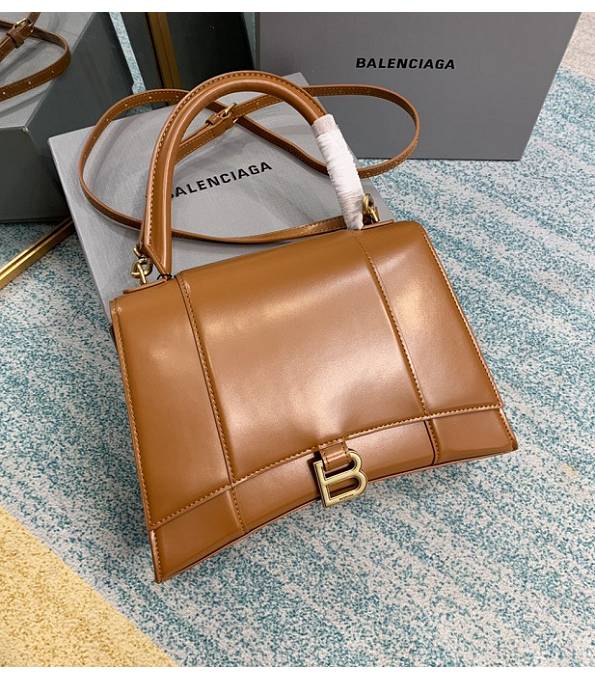 Balenciaga Caramel Original Plain Veins Leather Golden Metal 27cm Hourglass Bag