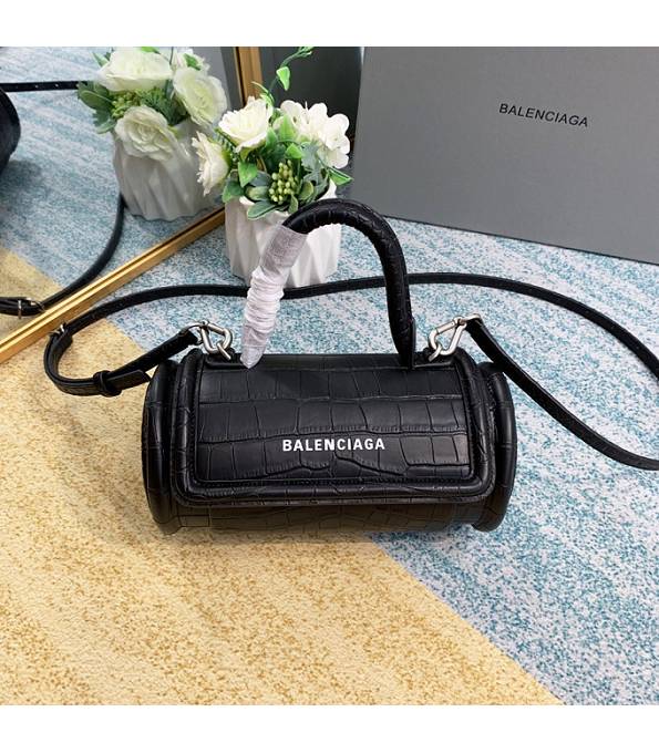 Balenciaga Black Original Croc Veins Leather Round Top Handle Bag