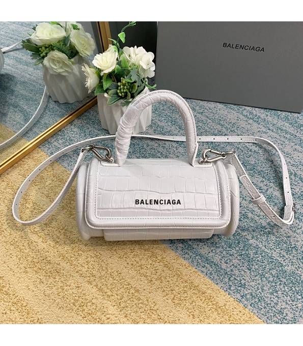 Balenciaga White Original Croc Veins Leather Round Top Handle Bag