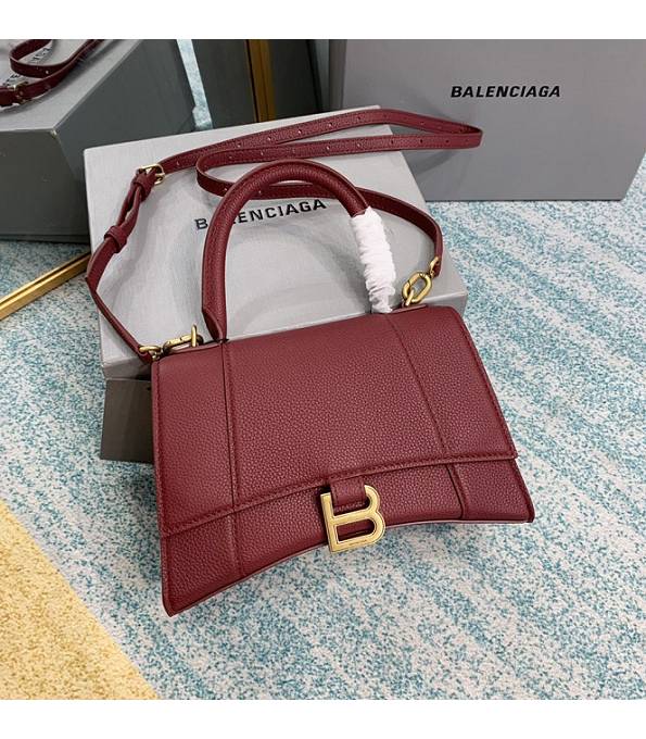 Balenciaga Wine Red Original Litchi Veins Leather Golden Metal 23cm Hourglass Bag