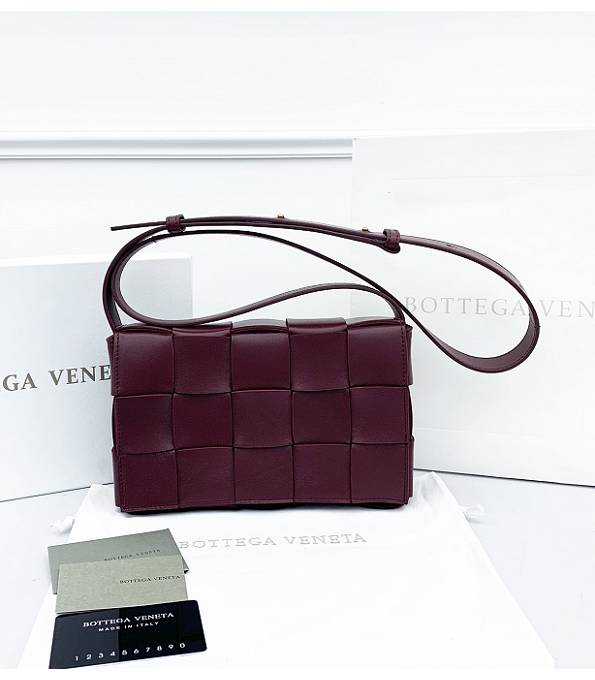 Bottega Veneta Cassette Wine Red Original Double Face Maxi Weave Lambskin Leather Crossbody Bag