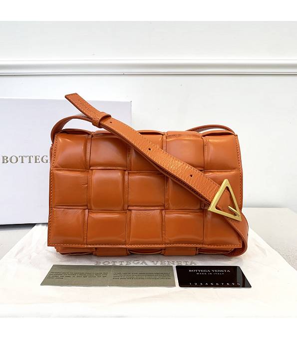 Bottega Veneta Cassette Orange Original Lambskin Leather Golden Metal Pillow Bag