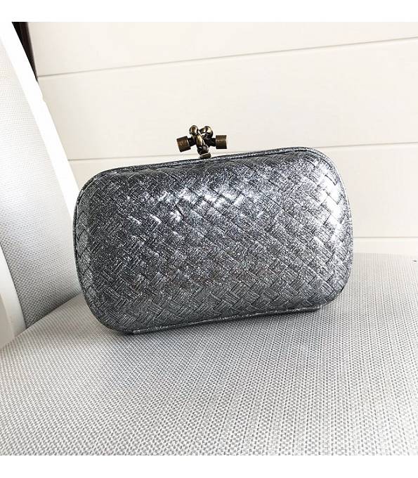 Bottega Veneta Knot Grey Original Weave Leather Clutch