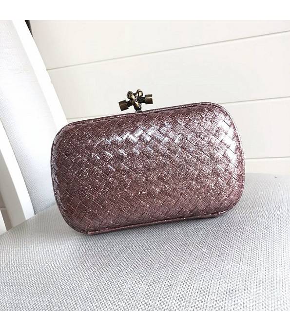 Bottega Veneta Knot Pink Golden Original Weave Leather Clutch