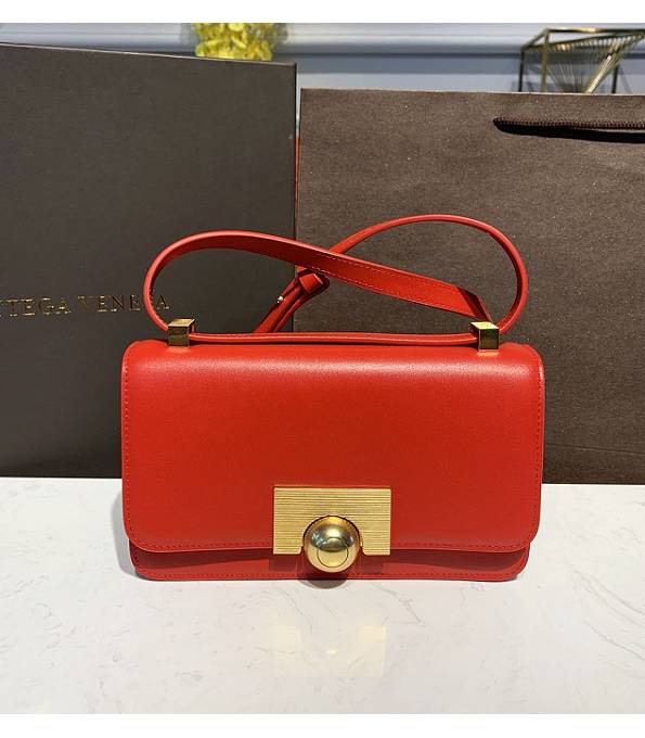 Bottega Veneta Red Original Plain Real Leather Golden Metal Mini Classic Shoulder Bag