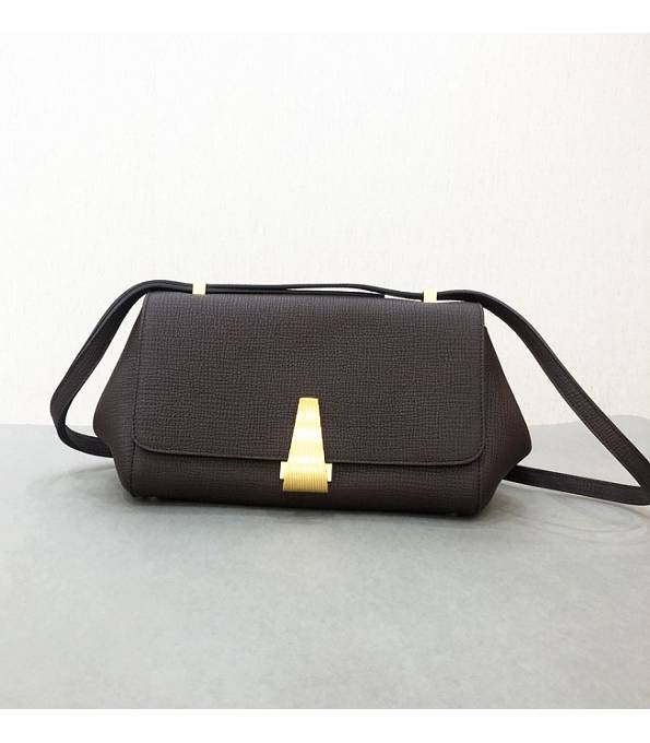 Bottega Veneta Angle Dark Coffee Original Grainy Real Leather Golden Metal Trapezoidal Shoulder Bag