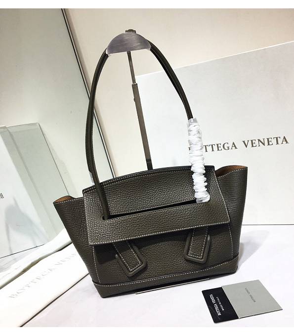 Bottega Veneta Arco Khaki Original Grainy Veins Real Leather Small Top Handle Bag