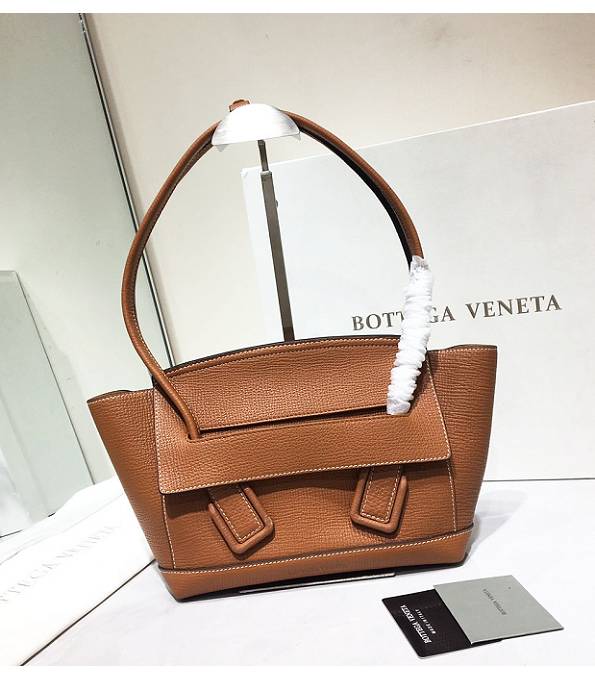 Bottega Veneta Arco Brown Original Grainy Veins Real Leather Small Top Handle Bag